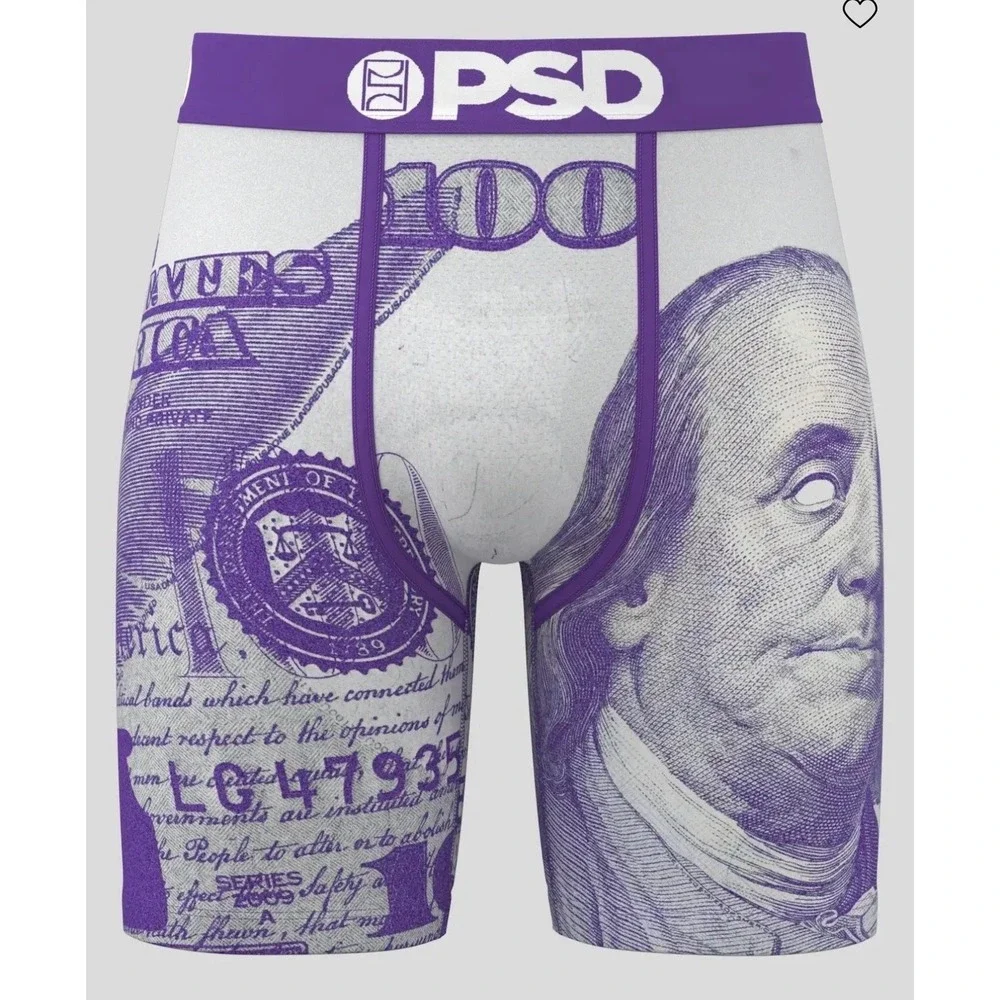 PSD Underwear Mens C-Note Purp Purple 100 Dollar Bill Boxer Briefs Size Medium
